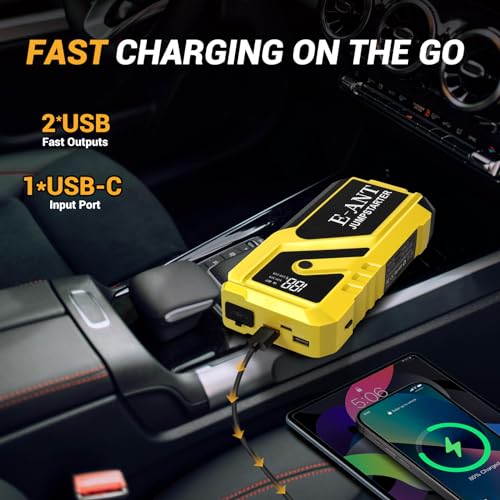 E-Ant COCY-023 Car Jump Starter 3000A, 12V Emergency Jump Starter Battery Pack for Up to 8L Gas/5L Diesel Engine, Portable Battery Booster Jump Box Power Bank with USB QC 3.0, Storage Case, LED Light