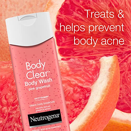 Neutrogena Body Clear Acne Treatment Body Wash with Salicylic Acid Acne Medicine, Pink Grapefruit Body Acne Cleanser to Prevent Breakouts on Back, Chest & Shoulders, 3 x 8.5 fl. oz