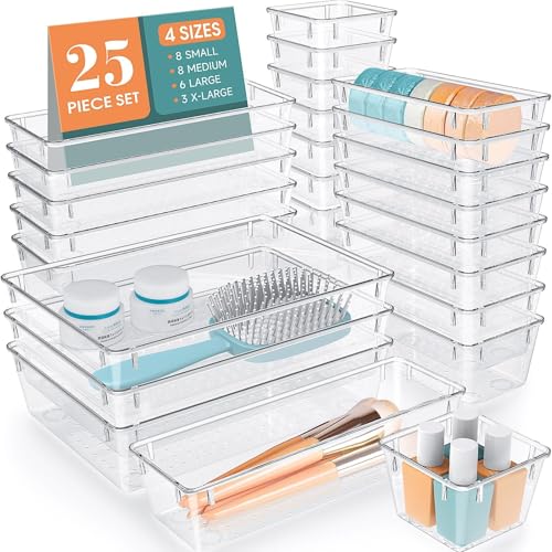 25 Pack Drawer Organizer Set, Desk Storage Bins
