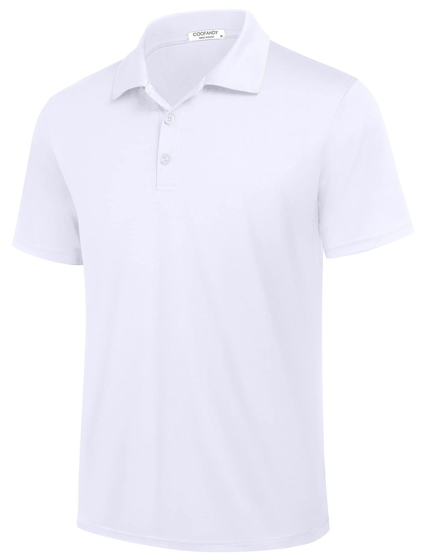COOFANDY Mens Athletic Polo Shirts Performance Golf Shirts for Men Big and Tall, White, Large