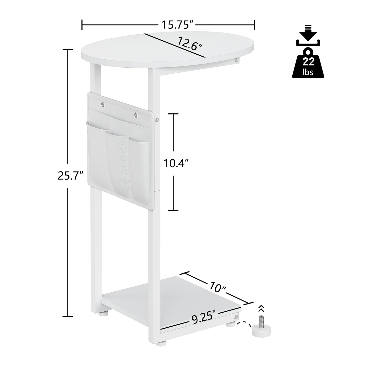 C Shaped Side Table with Storage Bag