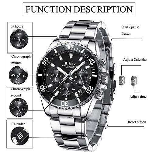 BIDEN Men's Waterproof Chronograph Watch Black Steel
