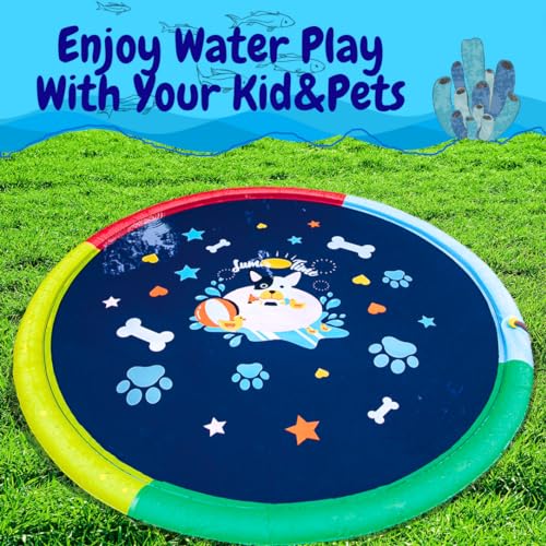 Non-Slip Splash Pad for Kids, 0.55mm Thicken Dog Pool Sprinkler Durable Inflatable Splash Pad, Fun Backyard Fountain Play Mat, Dogs Pet Outdoor Pool Water Toys Summer Gift for Baby Toddler Ages 3+