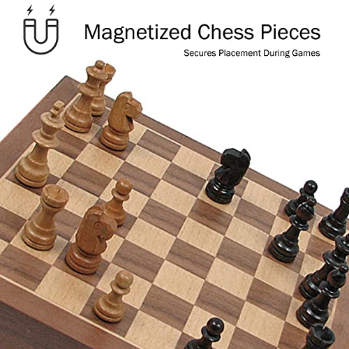 Hey! Play! Inlaid Walnut-Style Magnetized Wood Chess Set with Staunton Wood Chessmen, Brown,1.375x9.875x9.875, 12-21129