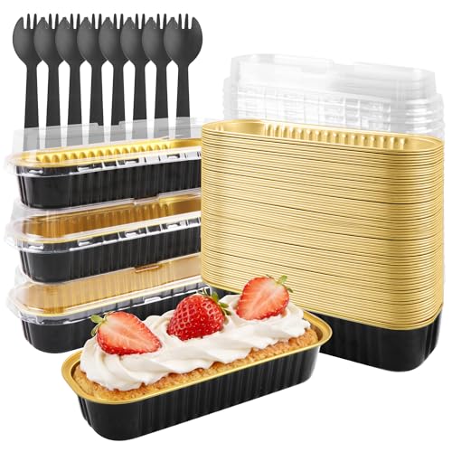 50 Pack Rectangular Aluminum Foil Baking Pans with Lids