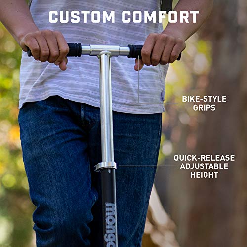 Mongoose Trace 200 Kick Scooter for Youth Adult Boys and Girls, Lightweight, Quick-Release & Easy Folding Scooter, With 202mm Wheels, Kickstand, Black/Red