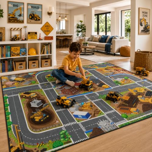 5x7 Construction Vehicles Kids Playroom Rug