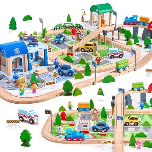 172 Piece Wooden Train Track Set for Toddlers