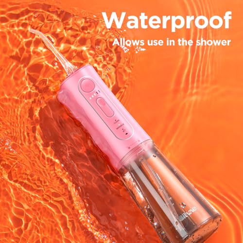 Bitvae Water Flosser Teeth Picks, Cordless Portable Oral Irrigator, Powerful and Rechargeable Water Flosser for Teeth, Brace Care, IPX7 Waterproof Water Dental Picks for Cleaning, Quartz Pink