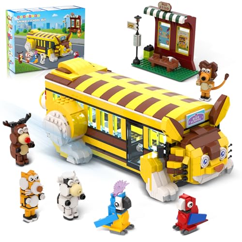 1319 Piece Cat School Bus Building Set with Animals