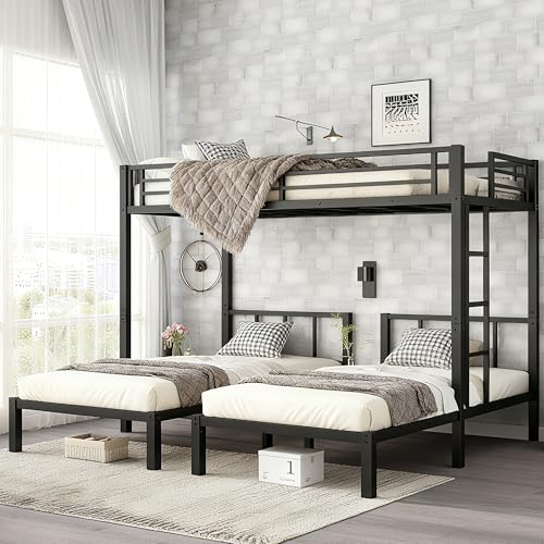 Triple Twin Bunk Bed with Storage and Ladder