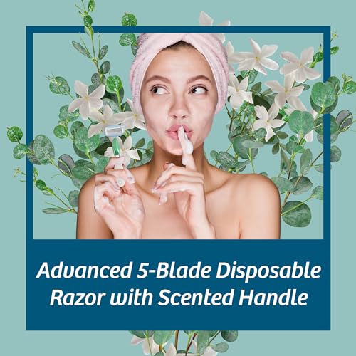 BIC Soleil Escape Women's Disposable Razors With 5 Blades for a Sensorial Experience and Comfortable Shave, Pack of Jasmine & Eucalyptus Scented Handle Shaving Razors for Women, 2 Count