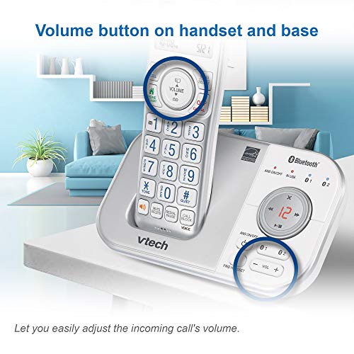VTech VS112-27 DECT 6.0 Bluetooth 2 Handset Cordless Phone for Home with Answering Machine, Call Blocking, Caller ID, Intercom and Connect to Cell (White)