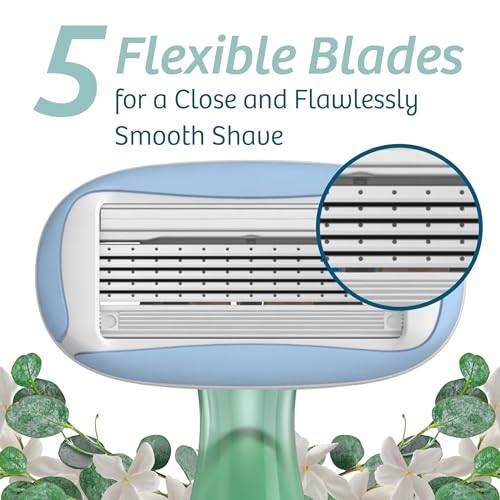 BIC Soleil Escape Women's Disposable Razors With 5 Blades for a Sensorial Experience and Comfortable Shave, Pack of Jasmine & Eucalyptus Scented Handle Shaving Razors for Women, 2 Count