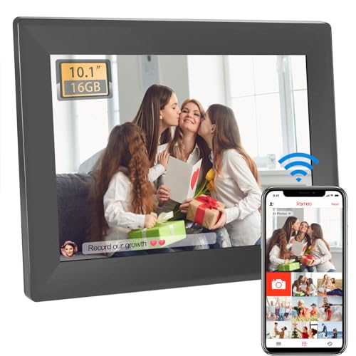FRAMEO 10.1-inch Digital Photo Frame 1280*800 IPS HD Touch Screen WiFi Digital Picture Frames,use Smart Phone send Photos and Video to Digital Photo Frame,16GB Storage,Wall-Mounted- Gifts for Elders