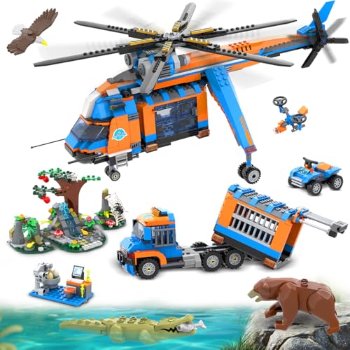 1392 Piece Jungle Wildlife Helicopter Building Block Set