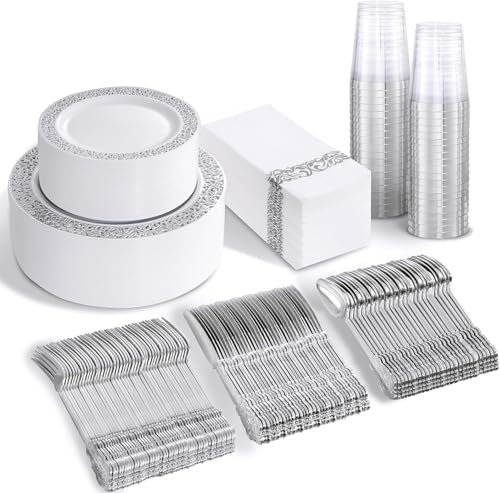 350 Piece Disposable Plastic Dinnerware Set for 50 Guests