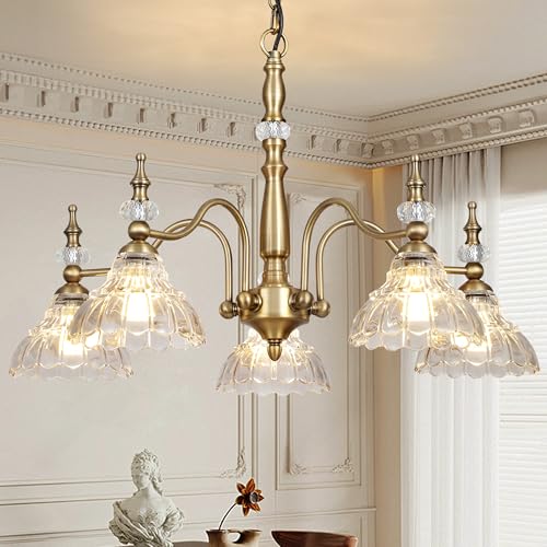 5-Light Vintage Crystal Glass Chandelier Fixture