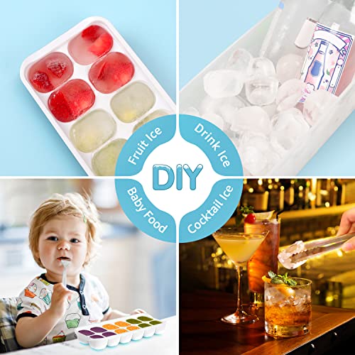 ICEXXP 4 Pack Ice Cube Tray with Lid and Bin, Ice Cube Trays for Freezer with Ice Box, Silicone Ice Trays with Ice Container for Cocktails, Stackable Ice Tray with Storage Ice Bucket, Ice Tong & Scoop