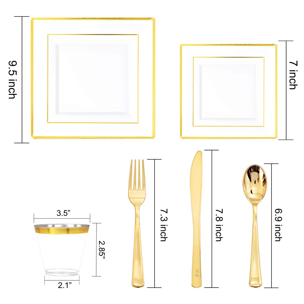 50 Guest Gold Disposable Plates and Utensils Set