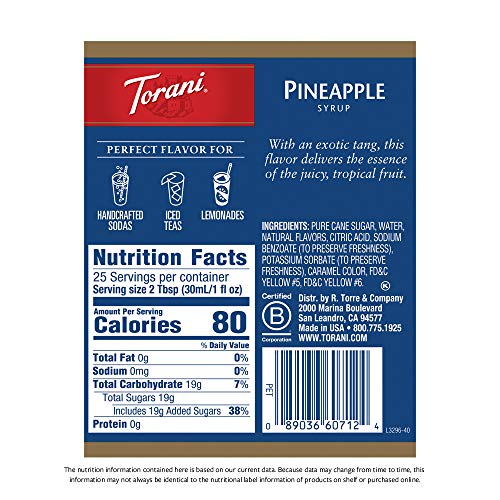 4 Pack Torani Pineapple Syrup 25.4 Ounces