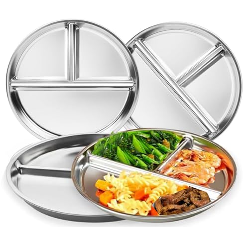 4 Pack Stainless Steel Divided Plates Portion Control