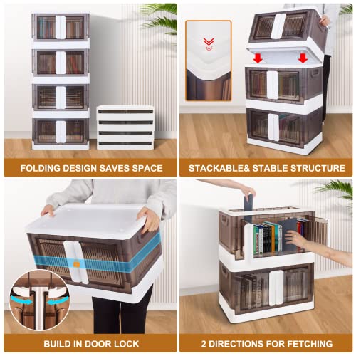 Closet Organizers and Storage 43 QT, Storage Bins with Lids 4 Pack, Stackable Collapsible Storage Bins, Storage Cabinet with Wheels, Plastic Foldabl