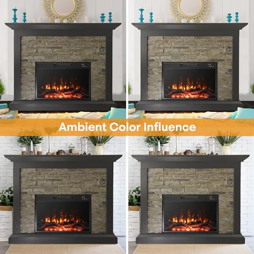 45 Inch Electric Fireplace with Mantel, Tall Fire Place Heater Freestanding with Remote Control Timer LED Flame for Living Room Bedroom, Brown