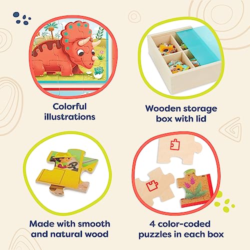 3-Pack Wooden Puzzles for Kids - Pets, Dinos, Trucks