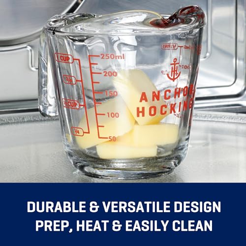 Anchor Hocking Glass Measuring Cups, 4 Piece Set (5 Ounce, 1 Cup, 2 Cup, 4 Cup liquid measuring cups)