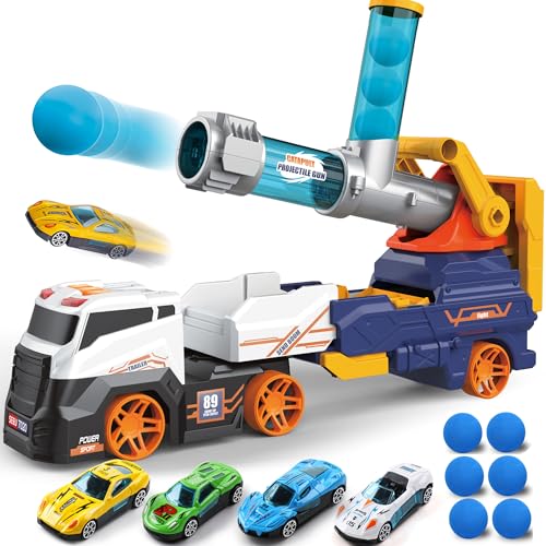 Truck Launcher Toy with Race Cars and Foam Balls
