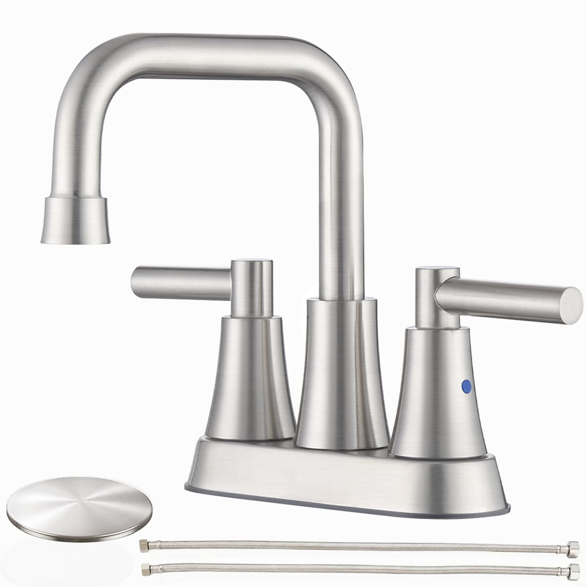 ARRISEA Brushed Nickel Bathroom Faucet 3 Hole 4 Inch Centerset Bathroom Sink Faucet with Pop-up Drain, 2 Handle Centerset Faucet for Bathroom Sink, BF068-1-BN