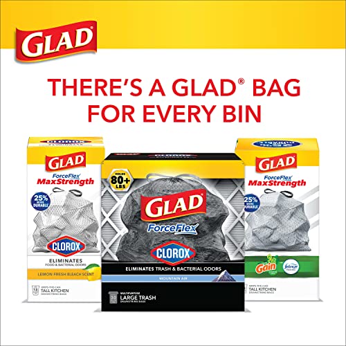 Glad Trash Bags, Large Drawstring Garbage Bags ForceFlex with Clorox, 30 Gallon Black Trash Bags, Mountain Air 50 Count (Package May Vary)