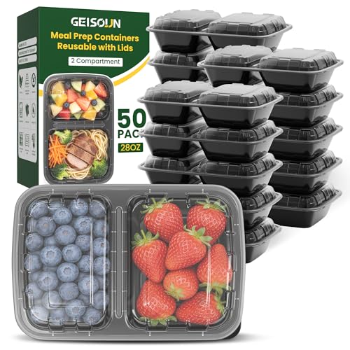 50 Pack 28oz 2-Compartment Meal Prep Containers