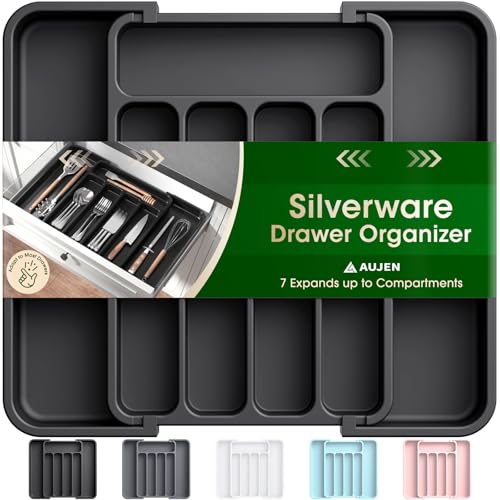 Aujen Expandable Silverware Drawer Organizer Utensil Tray