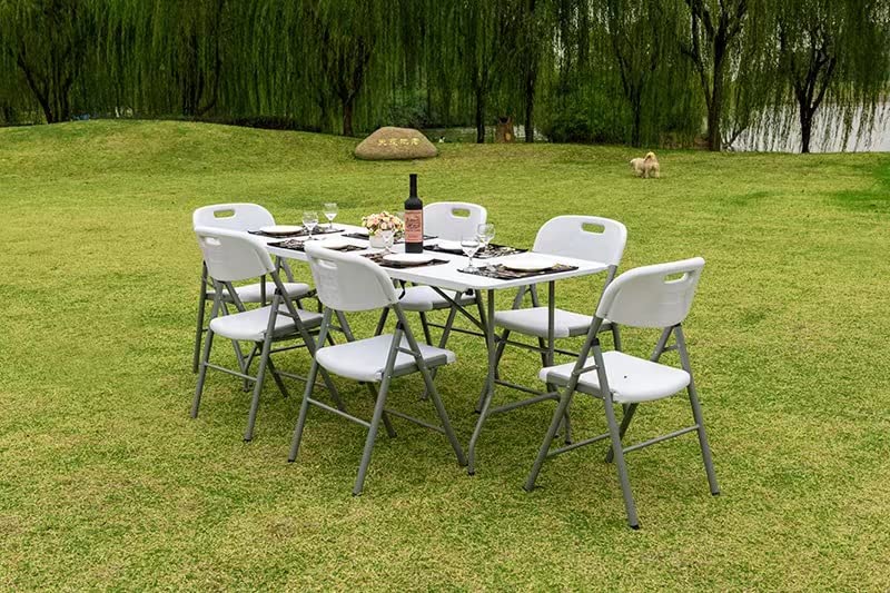 Elevon Portable Utility Camping Crafting Folding Table, 6 Feet, White