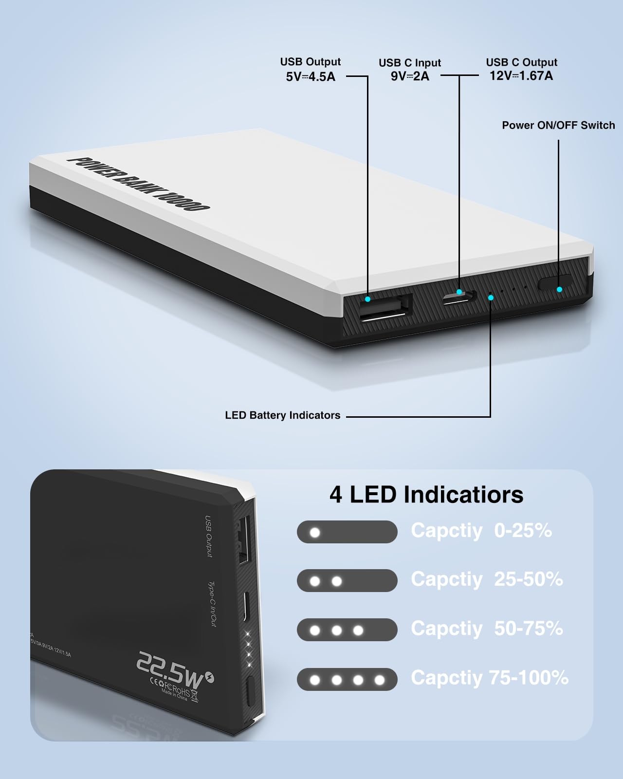 Galeces 10000mAh Fast Charging Power Bank