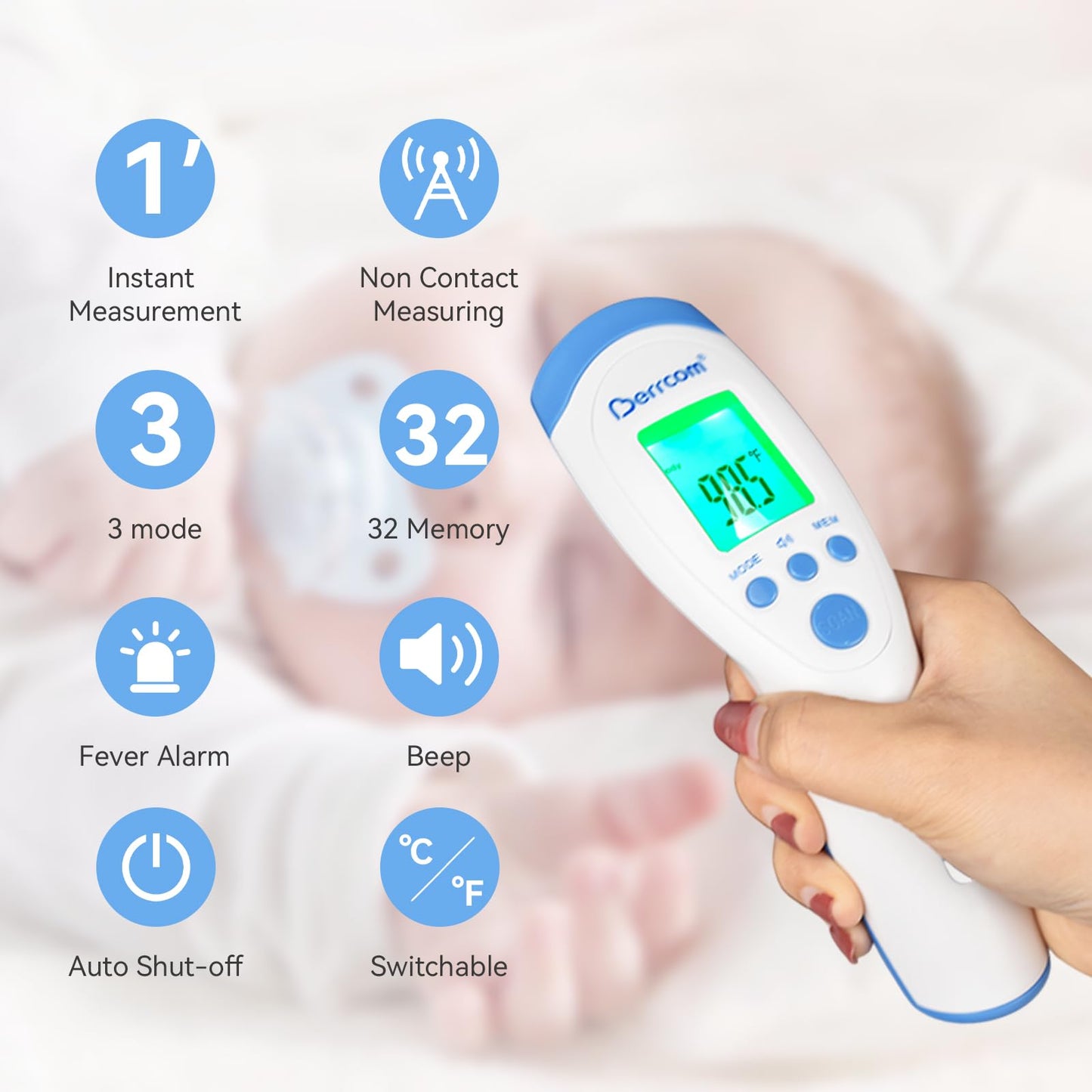 Non-Contact Infrared Forehead Thermometer by Berrcom