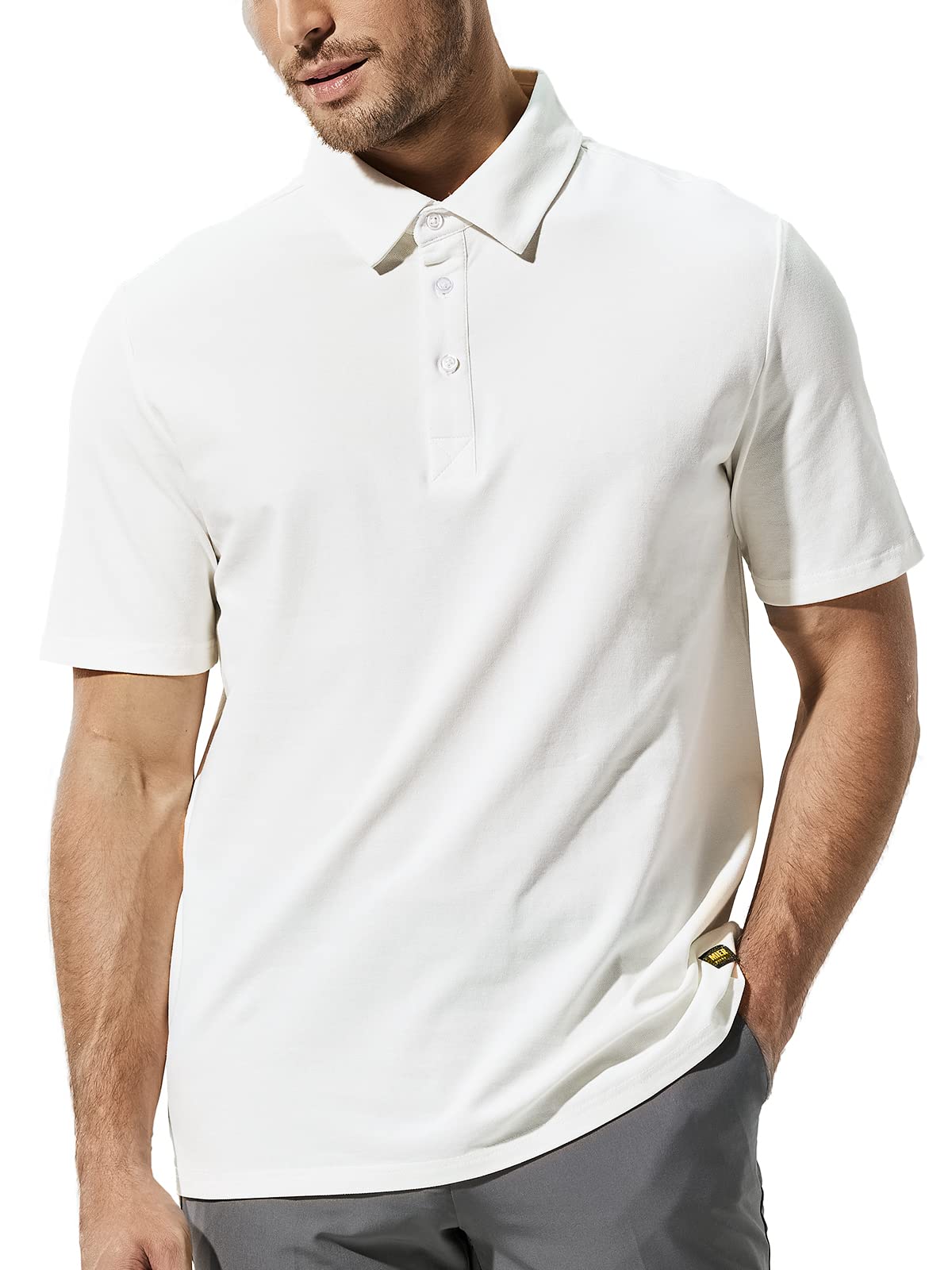 MIER White Polo Shirts for Men Short Sleeve Collared Shirts Cotton Pique Golf Polos T-Shirt, Classic Fit, L