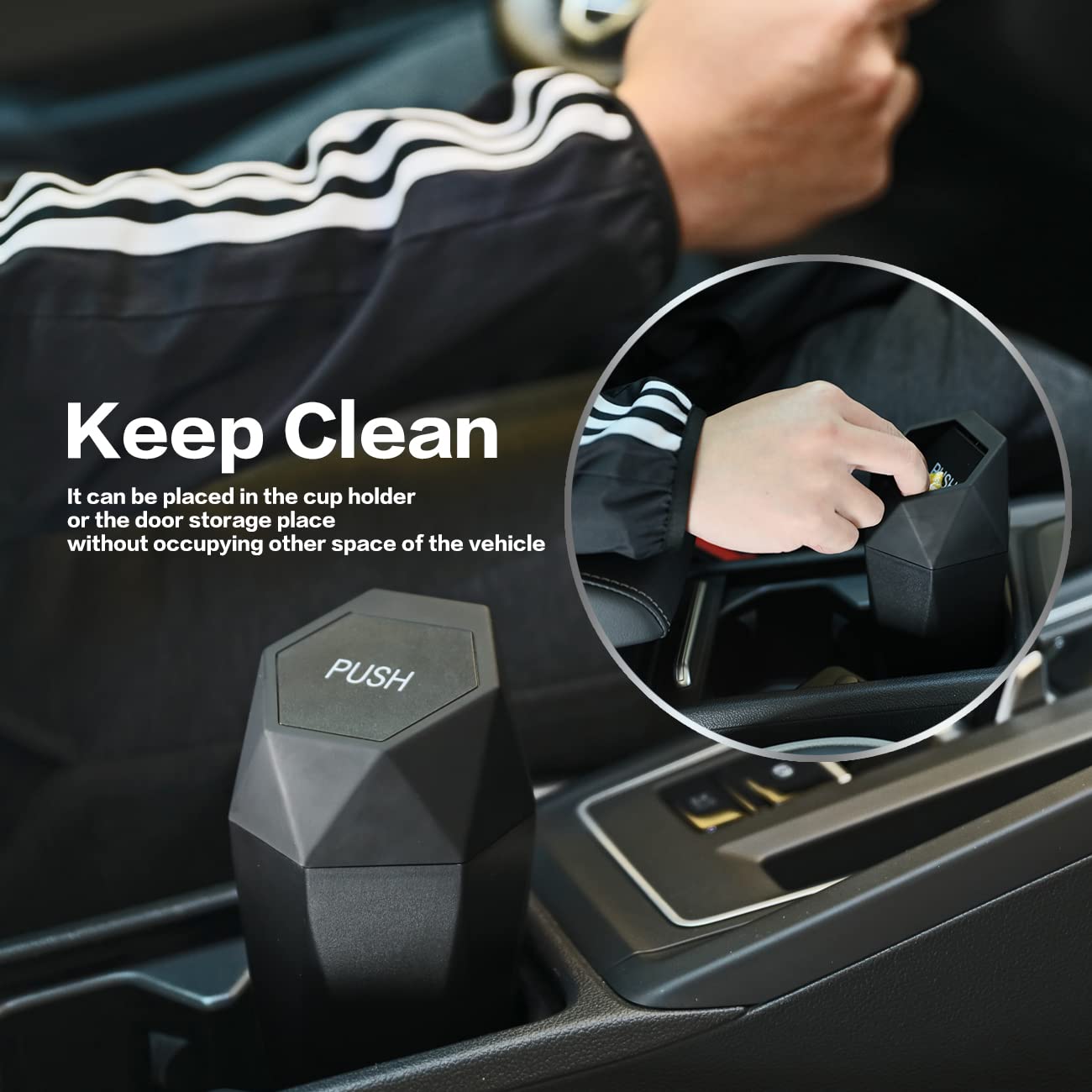 AOCISKA Car Trash Can with Lid, 2L Capacity, Plastic, 7.8 x 3 x 3 Inches, Diamond Design, Multi-Functional
