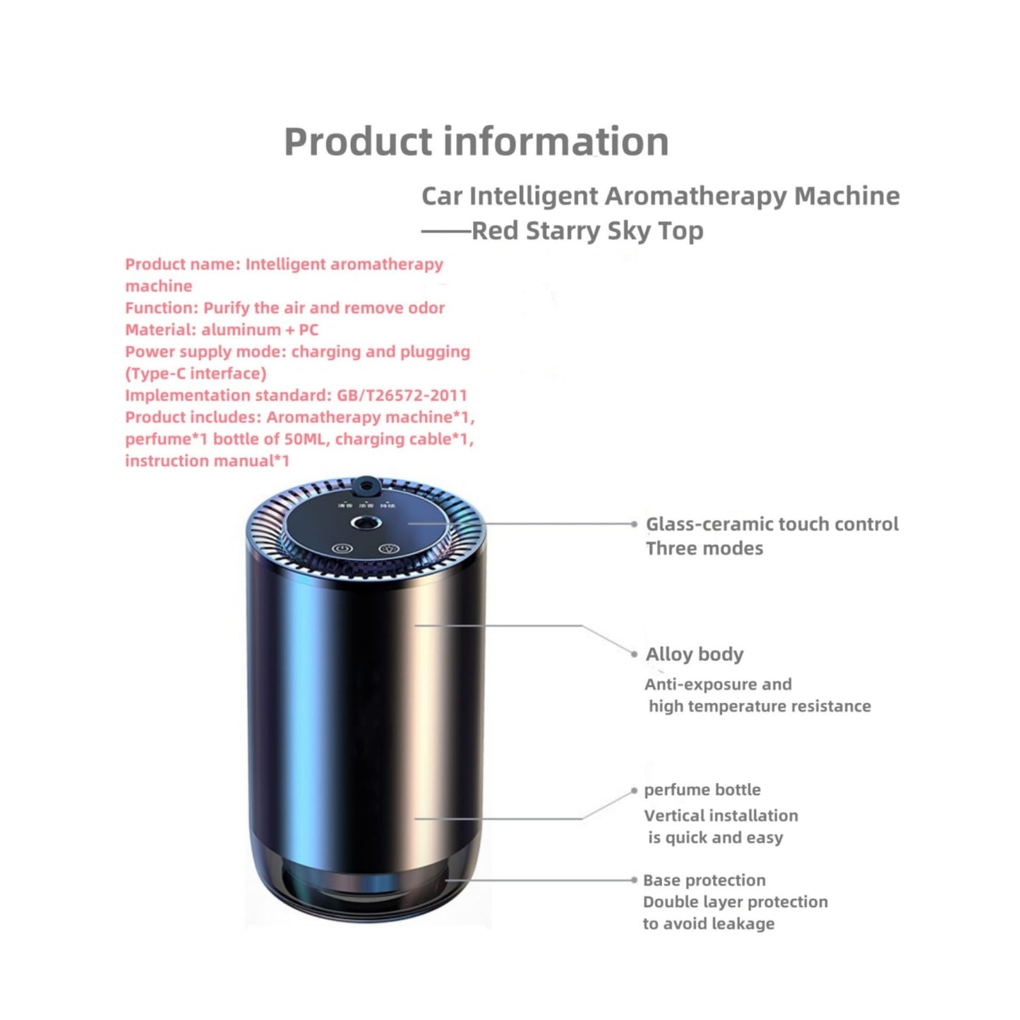 Smart Car Air Fresheners 50ml French Natural Perfume Rechargeable with Fashionable Starry Sky New Atomization Experience Auto On/Off Car Humidifier Adjustable Concentration Lasts 5 Months(blacknew)