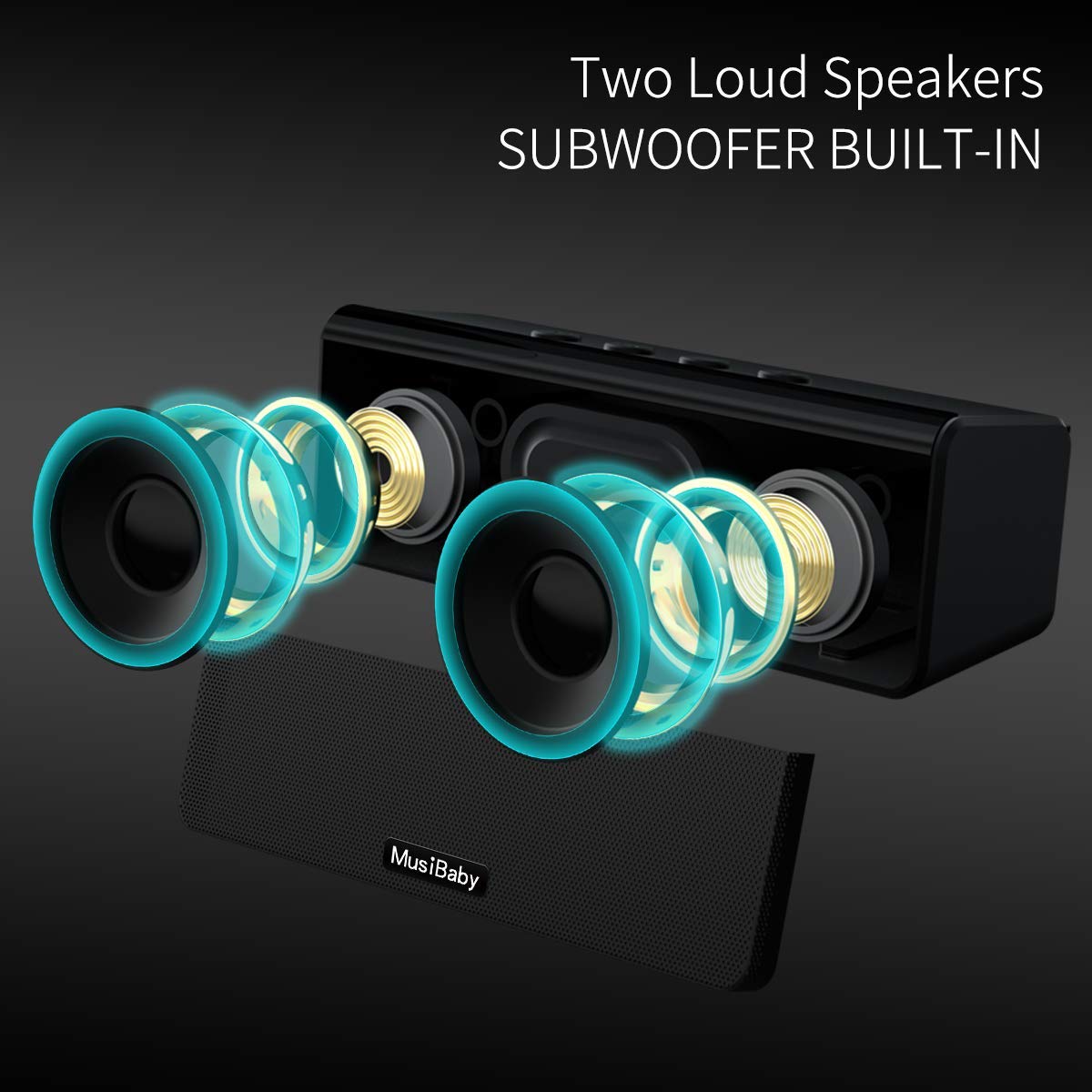 Bluetooth Speaker,MusiBaby Speaker,Waterproof,Outdoor,Speakers Bluetooth Wireless Loud with Stereo,Booming Bass,Dual Pairing,24H Play,Portable Speaker Bluetooth for Home,Hiking,Gifts,Black