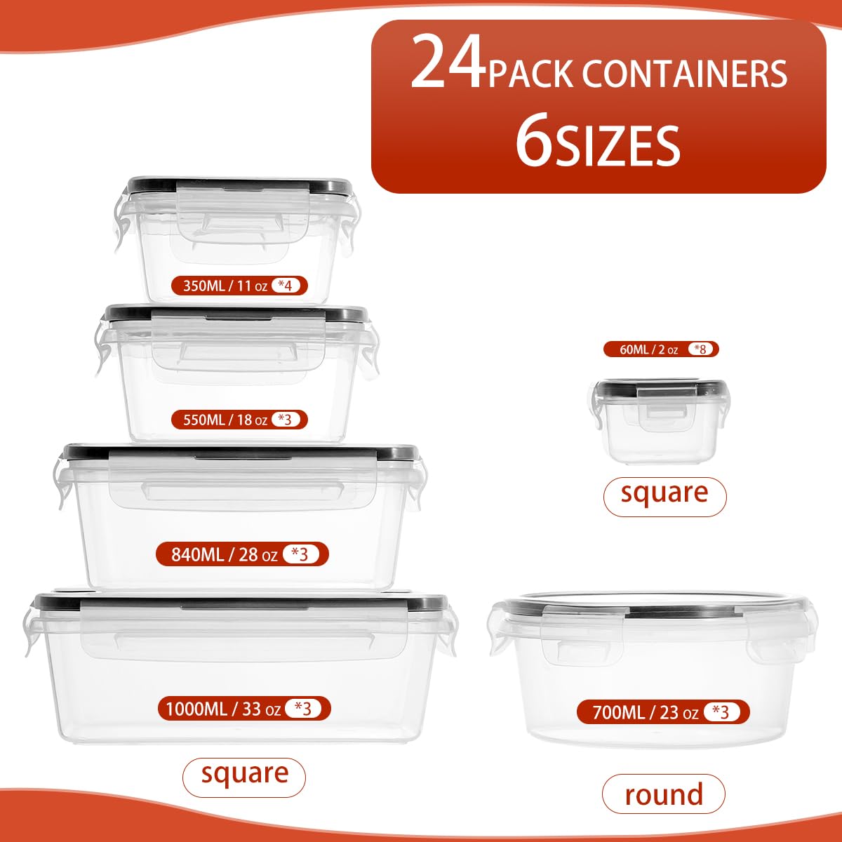 24 Pcs BPA-Free Food Storage Containers Set