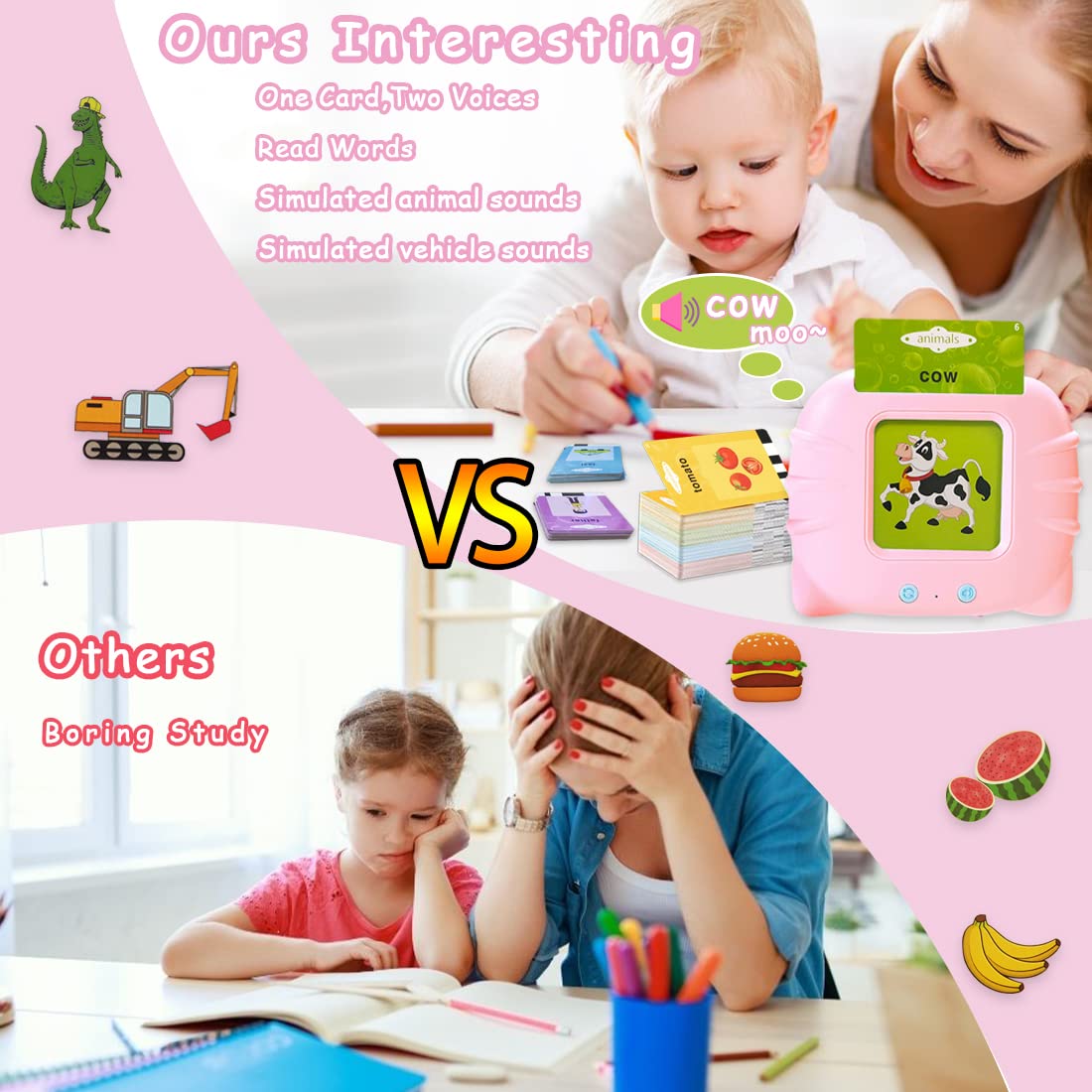 BAOXUE Toddler Learning Toys for 1 2 3 4 Year Old Girls Boys,Educational Toys for Toddlers Ages 2-4,Talking Flash Cards with 224 Sight Word,Speech Therapy Autism Toys Birthday Gift for Kids 1-3 (Pink)