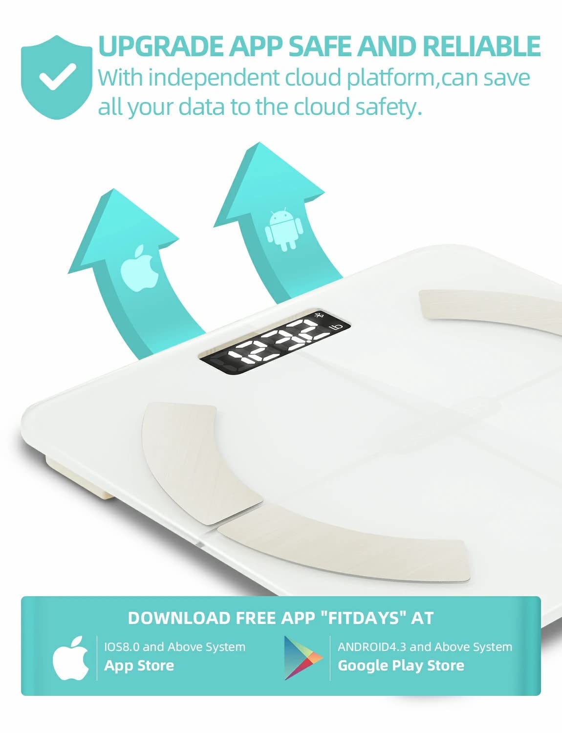 Healthkeep Smart Body Fat Scale with 13 Body Composition Metrics, Smart Digital Bathroom Weighing Scale Compatible with iOS Android, Max 400lbs/180kg, 26 * 26cm