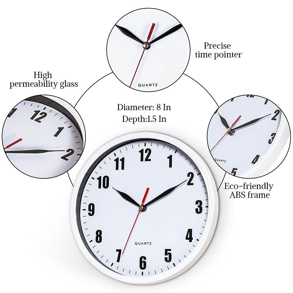 8" Silent Quartz Non-Ticking Wall Clock