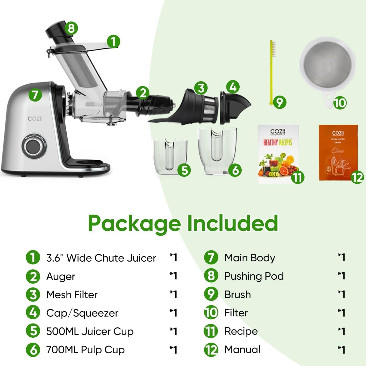 COZII Cold Press Juicer with Large Feed Chute