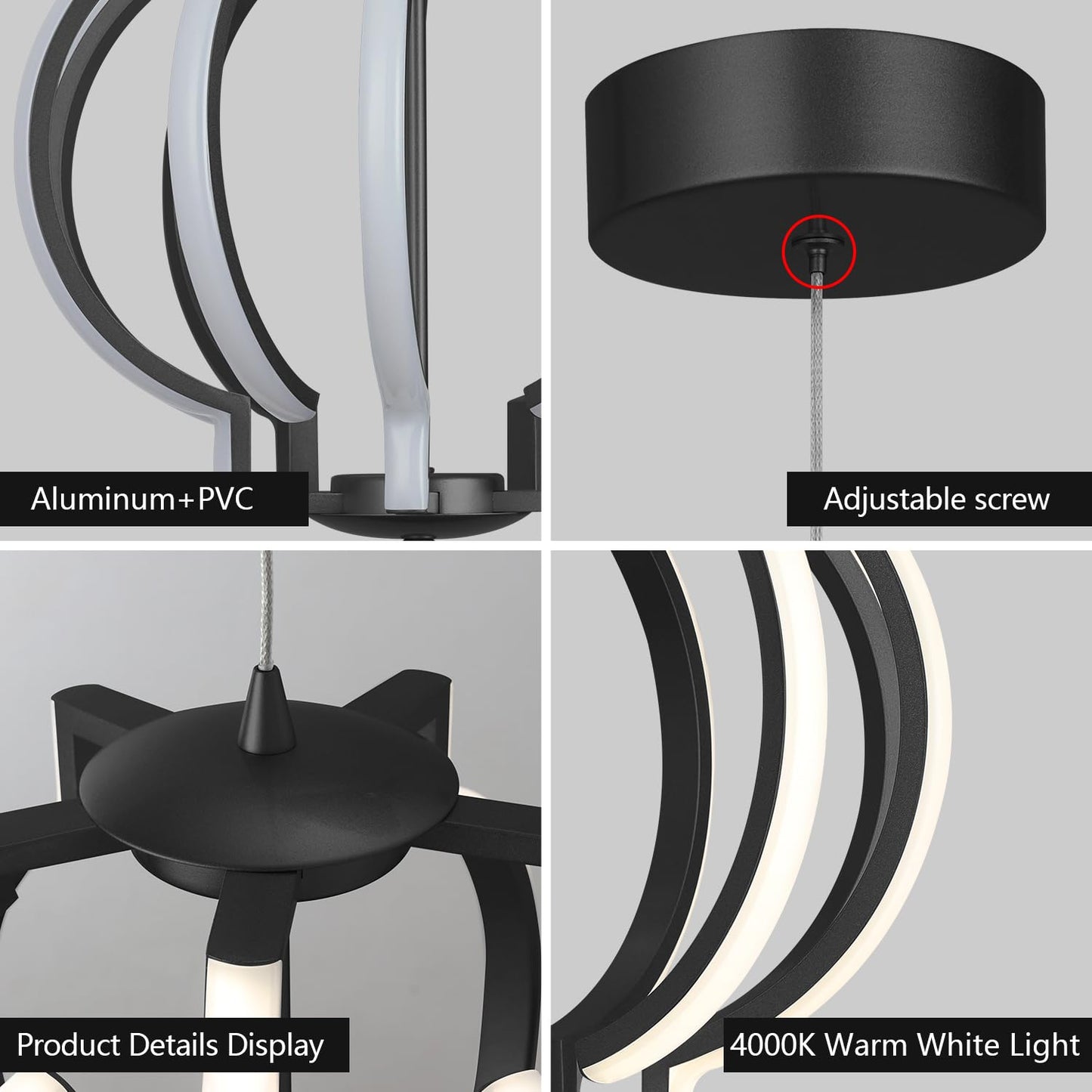 Bisect Black Modern Led Chandelier,Globe Dimmable Adjustable Round Hanging Lamp 4000K,Easy Install Suitable Pendant Light Fixturs for Dinning Room Bedroom Kitchen Island Corridor(10Light)