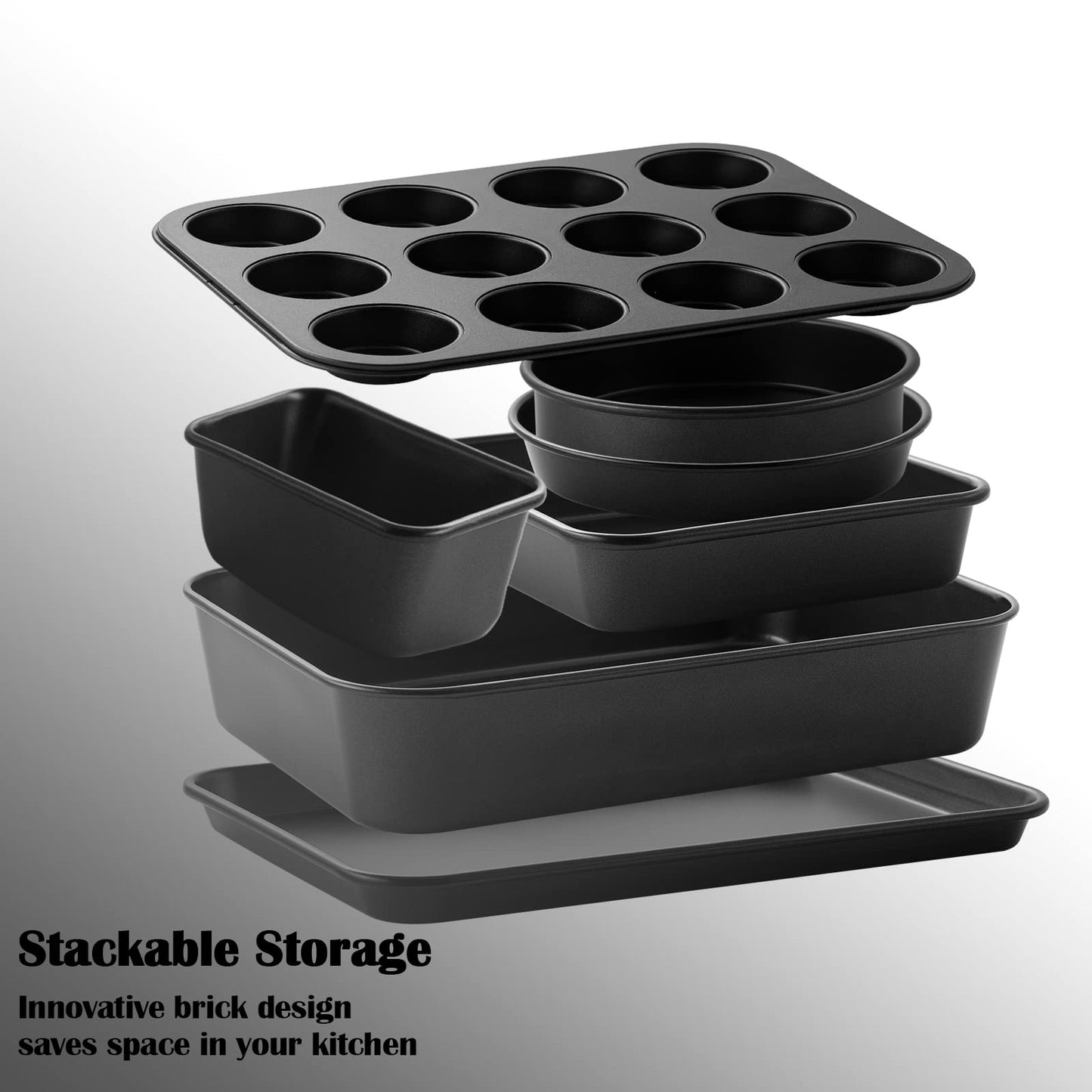 S·KITCHN Bakeware Set, Nonstick Baking Set, Including Loaf Pan, 2 Pieces Pie Pan, Roasting Pan Baking Sheet with Rack 12-Cup Muffin Pan and Brownie Pan - 8 Piece