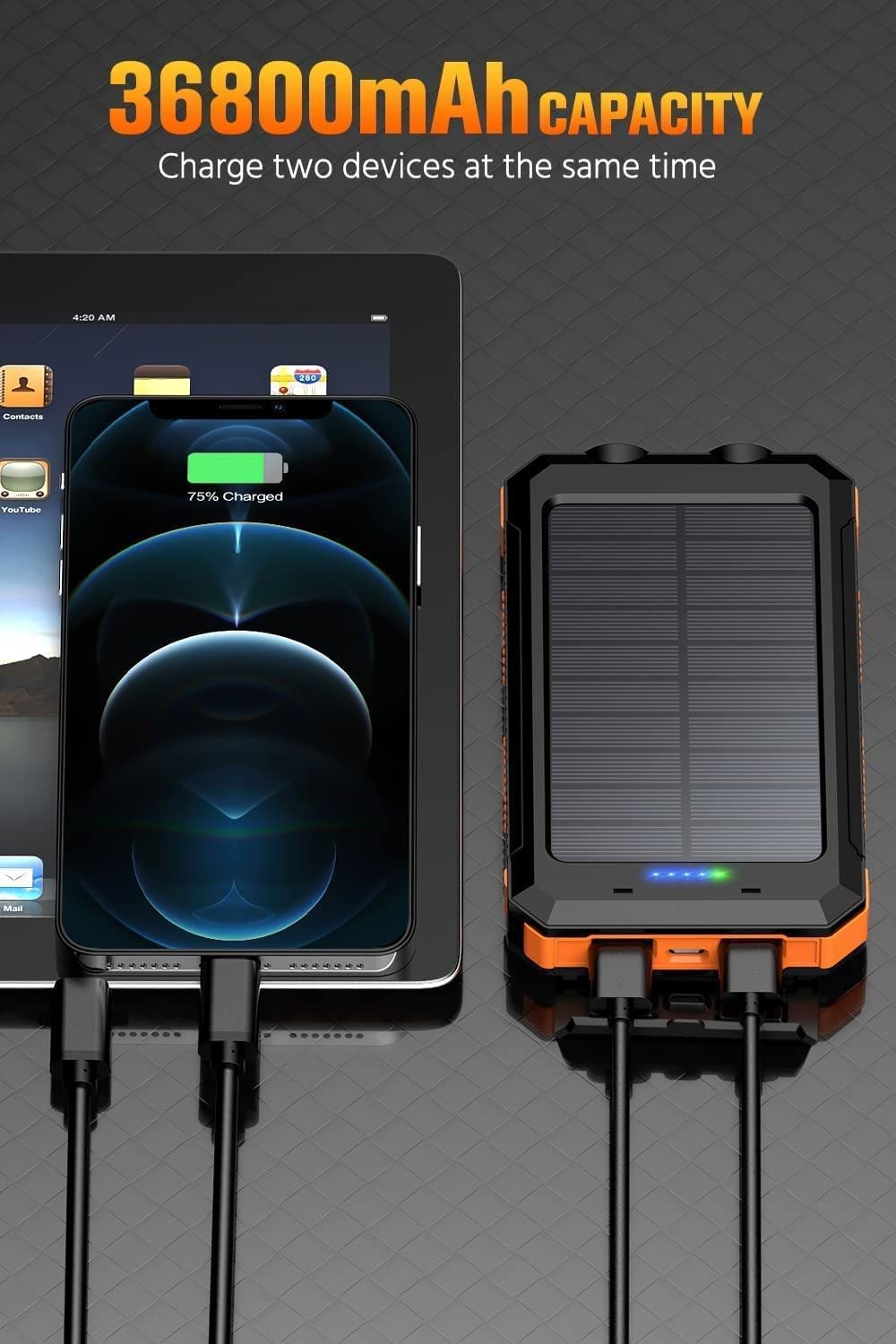Feeke 36800mAh Solar Power Bank with Flashlight